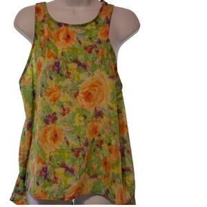 Lush Water Color Floral Open Back Tie Top Medium
